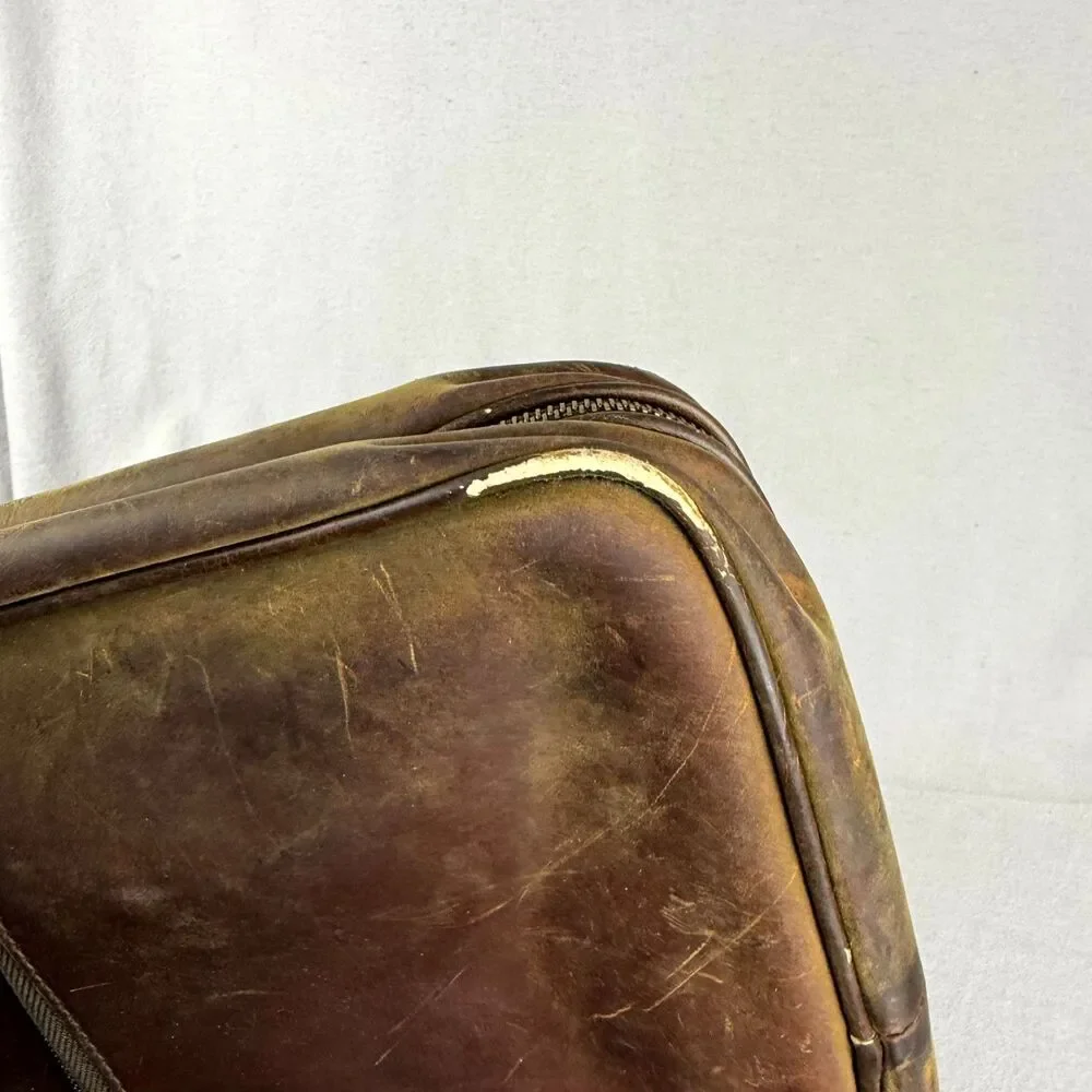 Brookstone Messenger Bag Mens Brown Leather Multi Pocket Detachable Crossbody